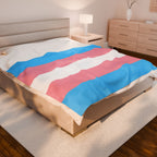 Velveteen Plush Blanket - Transgender Pride Flag Cozy Throw